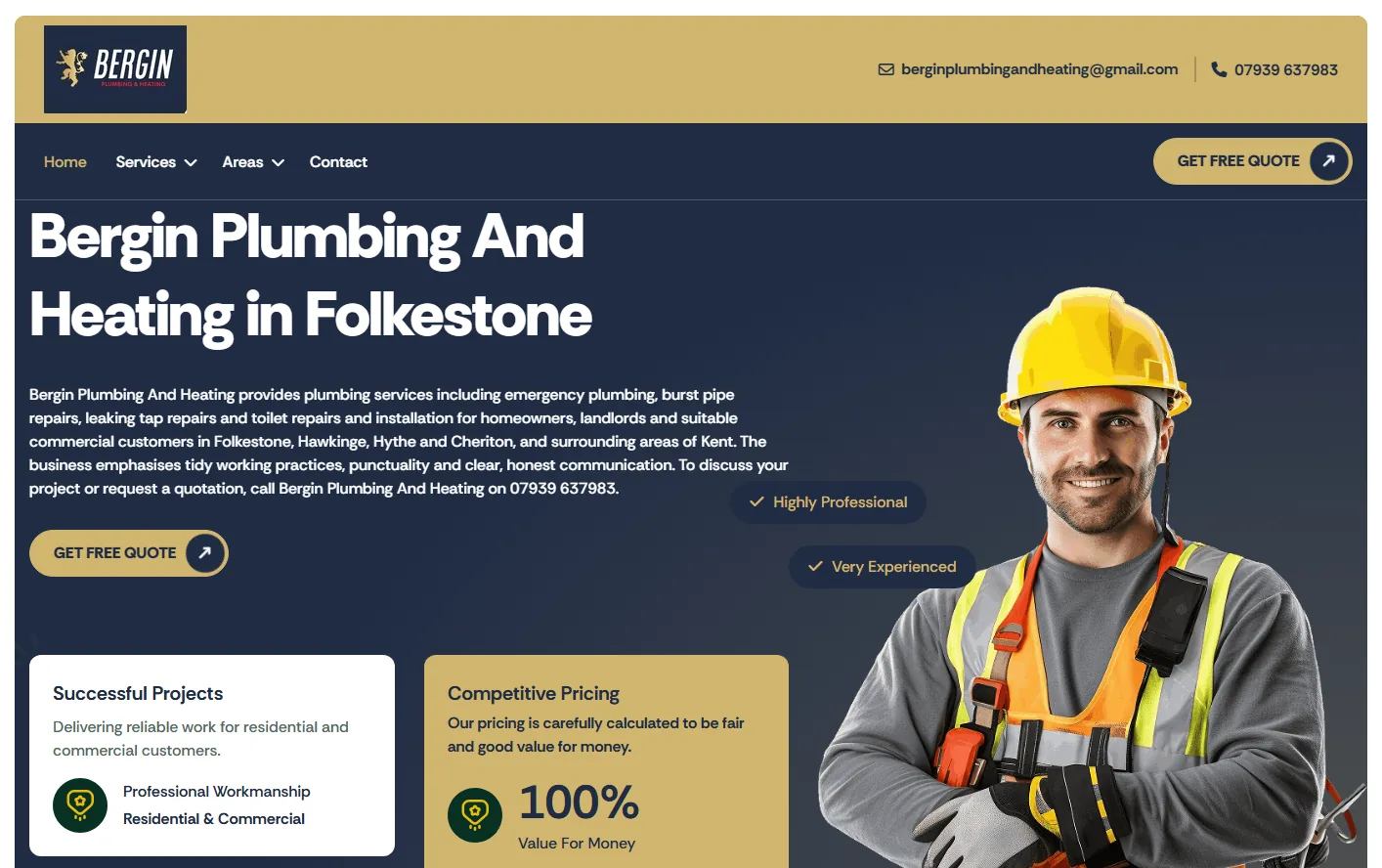 Preview of the Bergin Plumbing And Heating website, a live customer website built on the platform